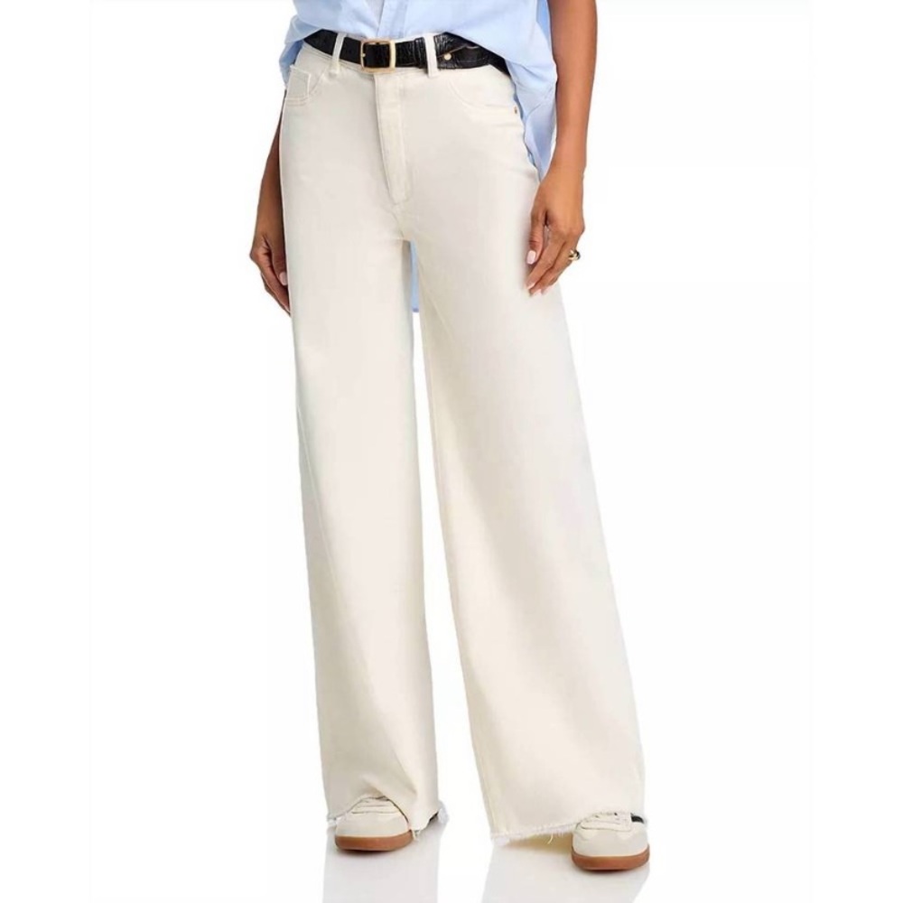 DL1961 hepburn wide leg high rise vintage jeans in eggshell